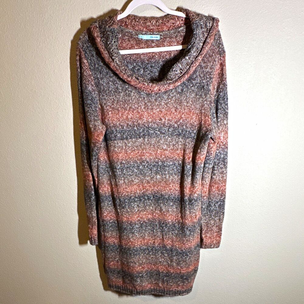 Maurices Women’s Sweater Dress XXL Brown/Gray Striped Cowl Neck Knit